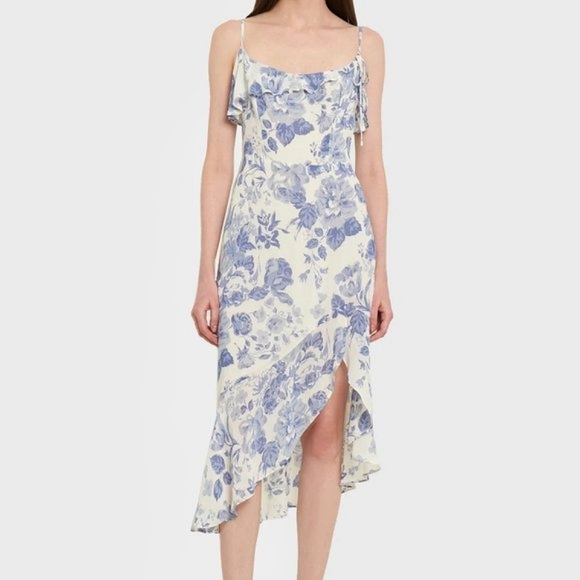 Reformation Liana Asymmetric Ruffled Floral-print Dress - Picture 4 of 16